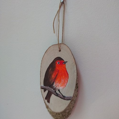Rouge gorge rondin de bois peint
