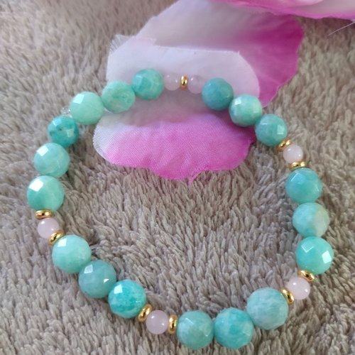 Bracelet amazonite et quartz rose