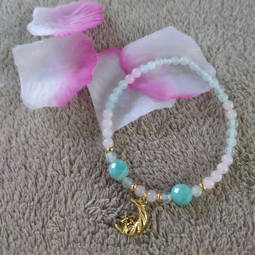 Bracelet aigue-marine, quartz rose, amazonite