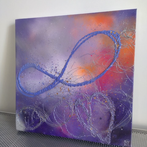Fusion, tableau abstrait, violet, orange
