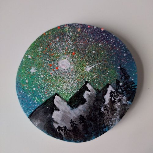 Paysage céleste, peinture sur bois