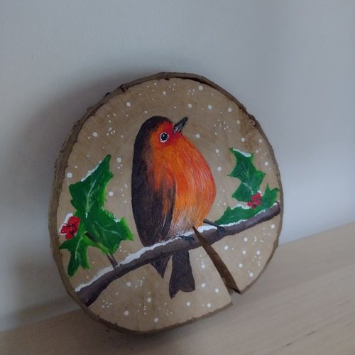 Rouge gorge, peinture sur bois