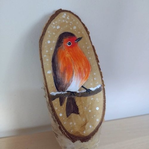 Rouge gorge, peinture sur bois