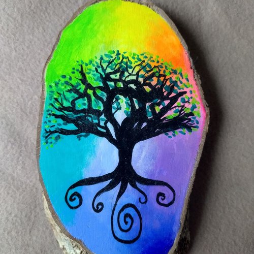 Arbre de vie multicolore, rondin de bois