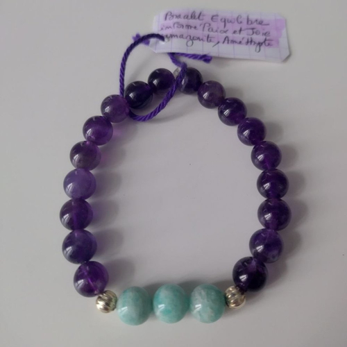 Bracelet équilibre, améthyste, amazonite