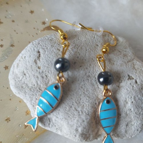 Boucles d'oreille poissons hématite