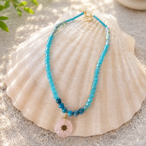 ️ collier “soleil du cœur”  quartz rose & apatite