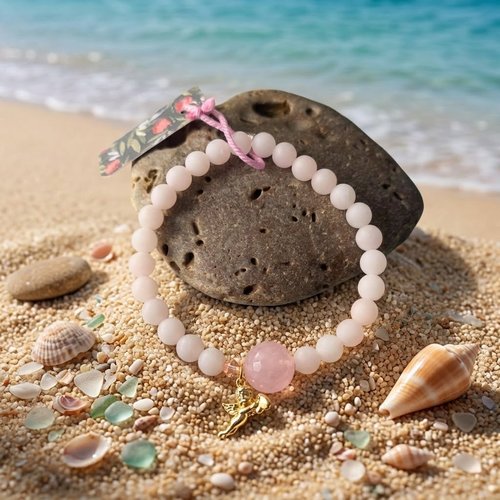 Bracelet amour, quartz rose, ange gardien