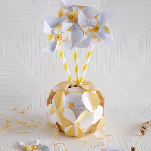 Moulins à vent : jaune, orange et blanc - vase fleur en origami et moulin à vent personnalisables