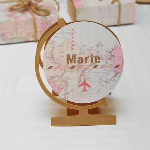 Marque place globe terrestre, thème voyage / lot de 10/ porte nom kraft personnalisable / mariage cérémonie