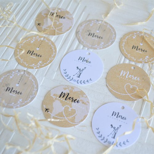 Etiquettes "merci"- étiquettes cadeaux originales, différents modèles, pour cadeau invité, mariage, baptême - lot de 50