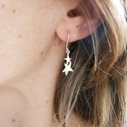 Boucles d'oreilles en argent massif 925/1000 pendantes étoile minimalistes