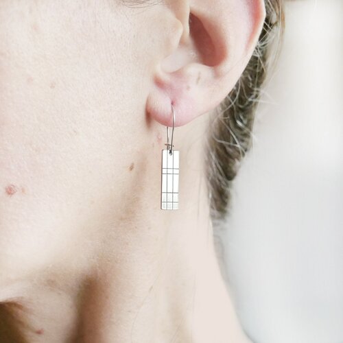 Boucles d'oreilles pendantes kilt en argent massif 925/1000 rectangulaires