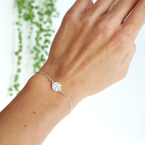 Bracelet fin litchi minimaliste et ajustable en argent massif 925/1000