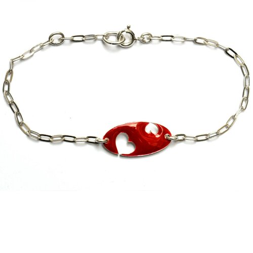 Bracelet femme en argent 925/1000 cœur valentine et résine rouge