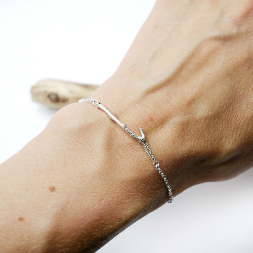Bracelet argent 925 réglable branche minimaliste, bracelet fin femme nature