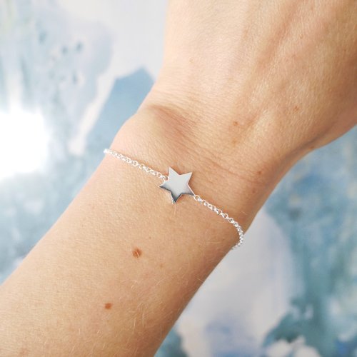 Bracelet fin etoile en argent 925 recyclé minimaliste avec chaine ajustable, bracelet minimaliste étoile