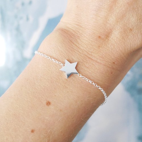 Bracelet fin etoile en argent 925 recyclé minimaliste avec chaine ajustable, bracelet minimaliste étoile