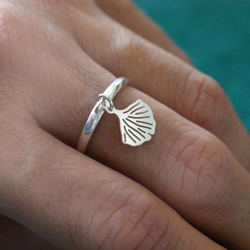 Bague réglable argent 925 recyclé feuille de ginko pour femme