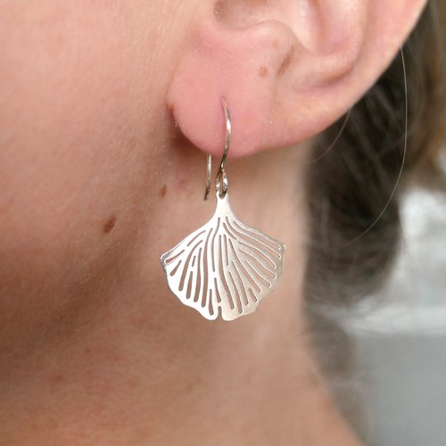 Grandes boucles d'oreilles pendantes ginko en argent 925 recyclé légères pour femme