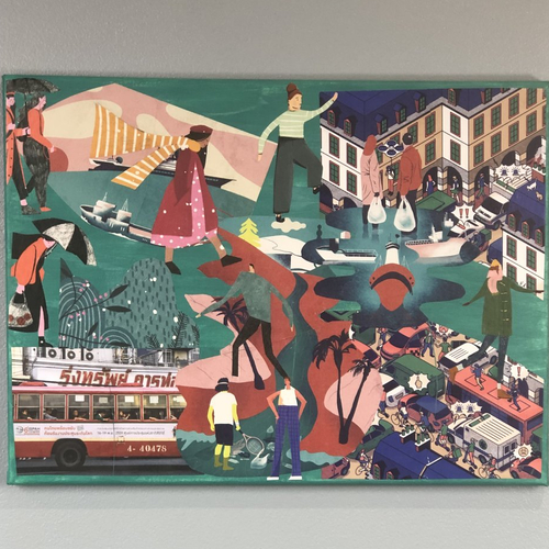 Tableaux peinture/collage toile tendue réf 4874