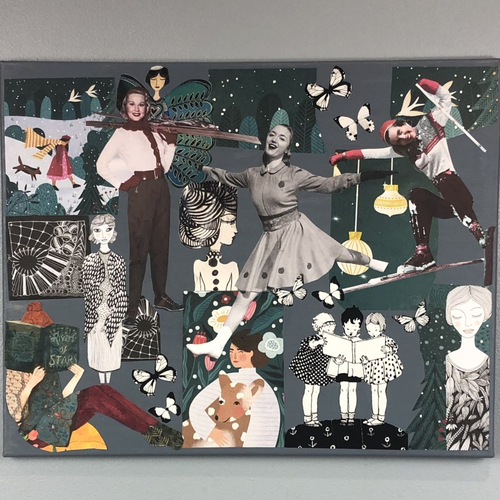 Tableaux peinture/collage toile tendue réf 4854