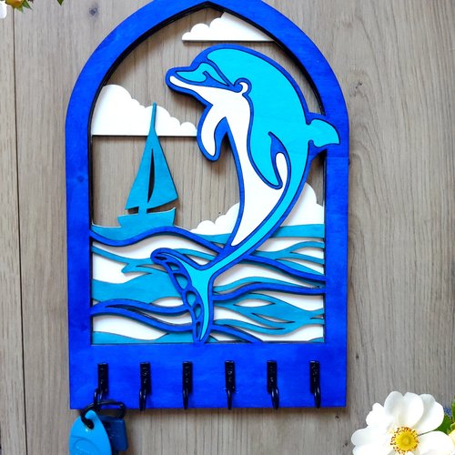 Porte-clés mural dauphin en bois