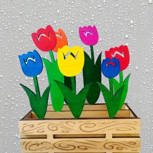Jardinière de tulipes en bois peint à la main