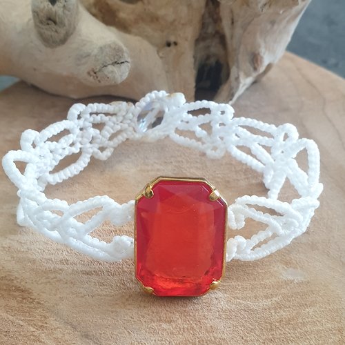 Bracelet macramé rubis