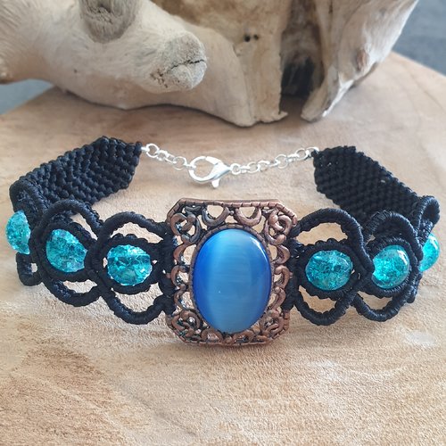 Bracelet macramé elégant noir&bleu