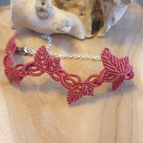 Bracelet / cheville macramé feuilles de vigne