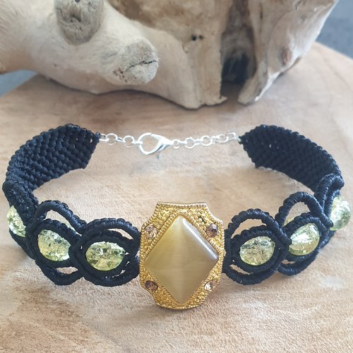 Bracelet macramé elégant jaune&noir