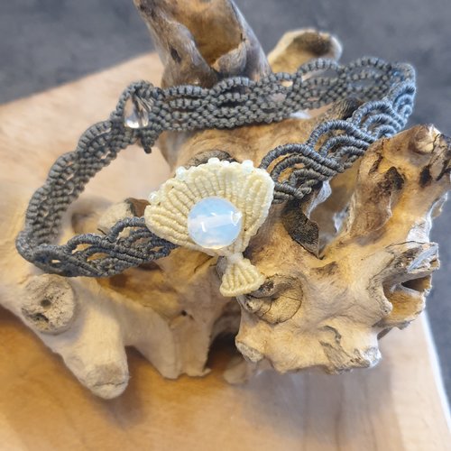 Bracelet / cheville macramé coquillage