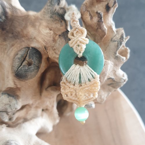 Collier malachite dentelle beige