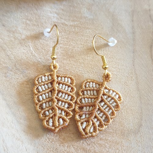 Boucles d'oreilles feuilles bicolore brune