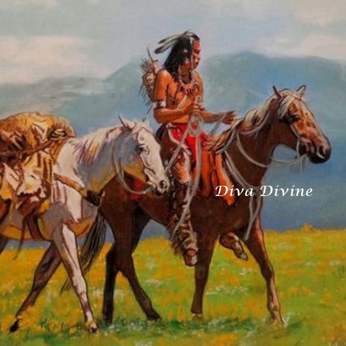 Apache -  tableau indien, chevaux, amérique, ethnique
