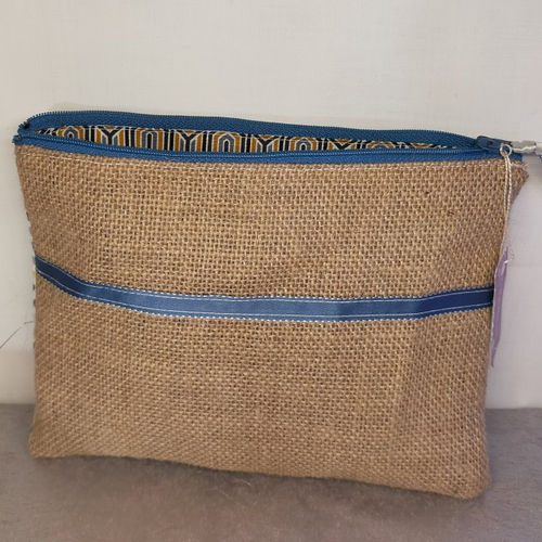Pochette bleue toile de jute