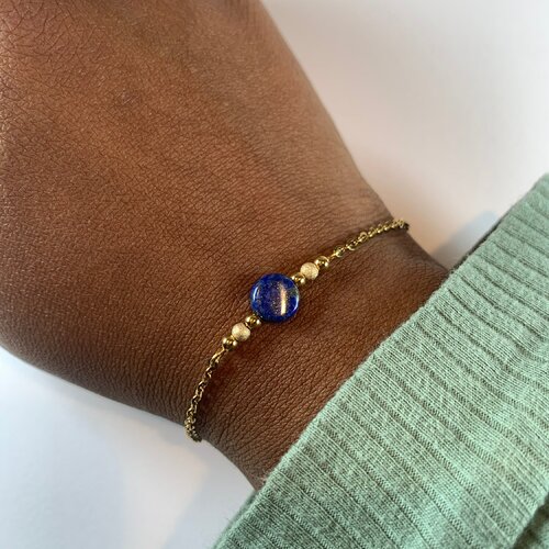 Bracelet en lapis lazuli, bracelet pierre naturelle, bijoux femme, lithothérapie, cadeau femme, bracelet acier inoxydable