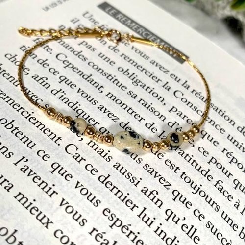 Bracelet abena en jaspe dalmatien, bracelet pierre naturelle, bijoux femme, lithothérapie, cadeau femme, bracelet acier inoxydable