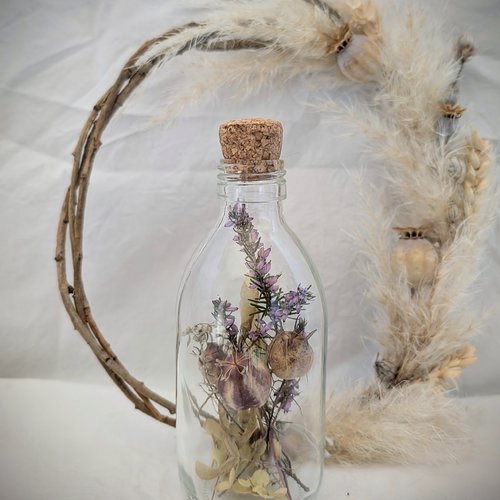 Grande fiole de fleurs séchées, callection camélia