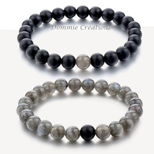 Bracelets de distance en agate noire et labradorite, perles naturelles