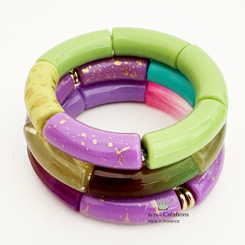 Lot de 3 bracelets jonc boho, bracelet skinny acrylic bamboo, bracelet tube incurvé