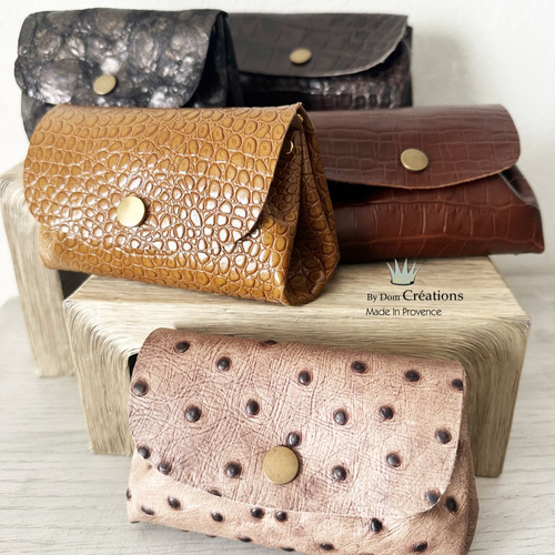 Porte monnaie en cuir ,  triple poche  avec soufflet et rivets, porte monnaie femme
