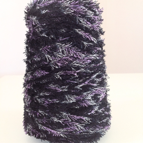 Bobine cordon viscose, effet fourrure , mix noir violet - réalisation de sacs, pochettes, cabas, éponges tawashi