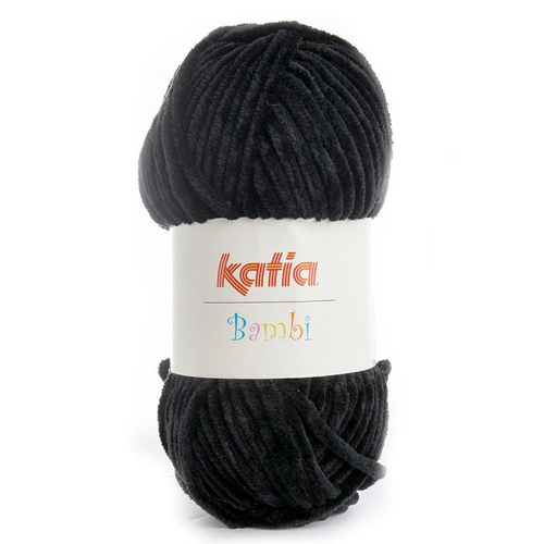 Fil chenille velours bambi by katia, coloris 315, noir