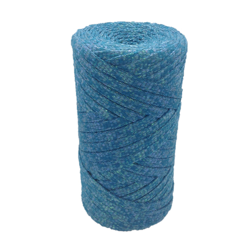 Bobine  ribbon coton lurex, turquoise irisé vert -  réalisation de sacs, pochettes, cabas
