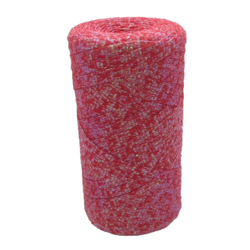 Bobine ribbon coton lurex, rouge irisé -  réalisation de sacs, pochettes, cabas