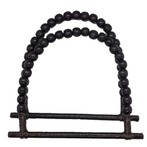 Poignées de sac demi cercle perles bois,  noir , 22 x 18 cm
