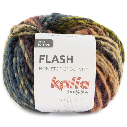 Laine flash, coloris 405 noir, orange clair, bleu ciel