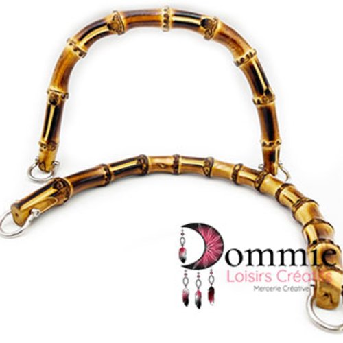 Anses poignées demi cercle  pour sac 22 cm , marron bambou résine